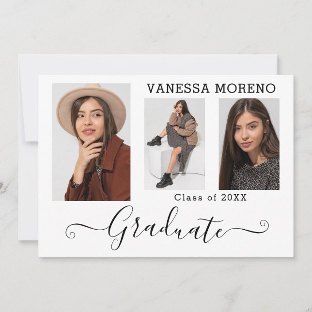 Anúncio Graduação Branca de Foto do Script de Caligrafia M (Frente)