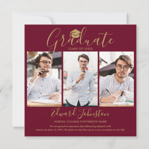 Anúncio Graduação Burgundy Gold Script Graduate 4 Foto Gra