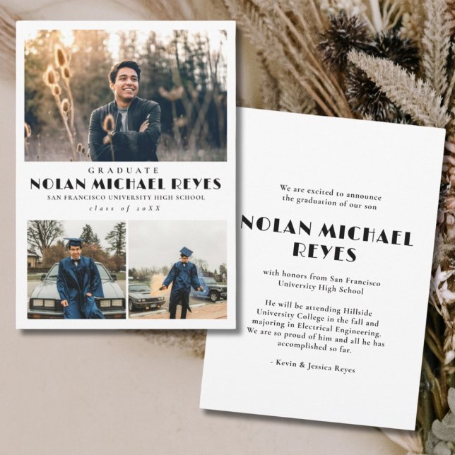 Anúncio Graduação Clássica de Colagem de Fotos Simples 3 (Simple Graduation Photo Collage Graduation Announcement )