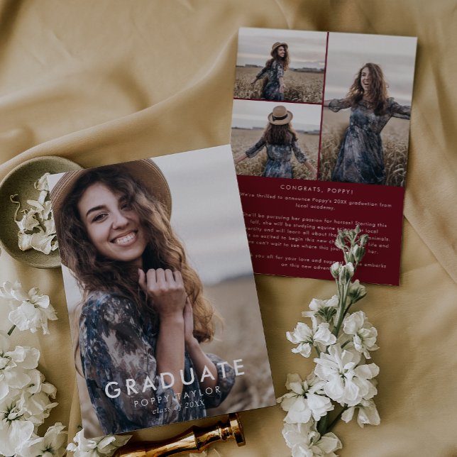 Anúncio Graduação da Colagem de Fotos Chic Red Message (Criador carregado)