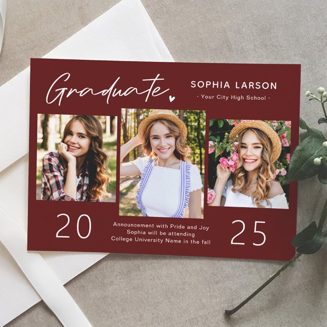 Anúncio Graduação da Colagem de Fotos Vermelha 3 Simples B (Criador carregado)