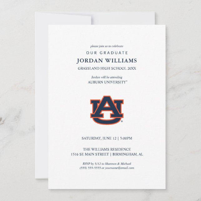 Anúncio Graduação da Universidade Auburn | Auburn Tigers (Frente)