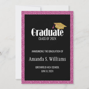 Anúncio Graduação de Boné com brilho rosa simples moderno