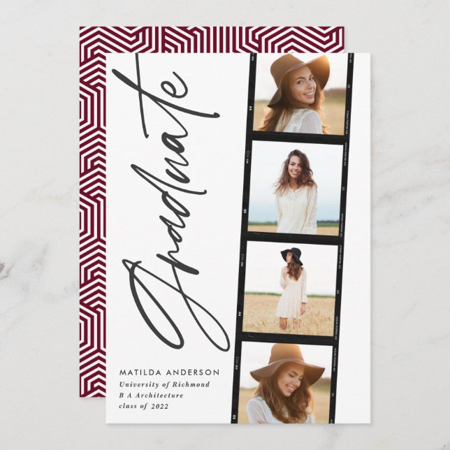 Anúncio Graduação de burgundy com fotografia geométrica (Frente/Verso)