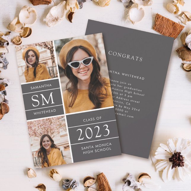 Anúncio Graduação de Cinzas de Colagem de Fotos do Monogra (Criador carregado)