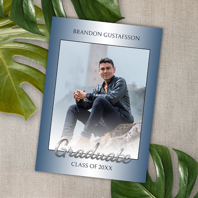 Anúncio Graduação de Cinzas de prata azul brilhante Faux (Criador carregado)