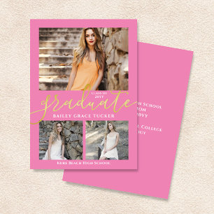 Anúncio Graduação de Colagem de 3 Fotos Rosa Elegante
