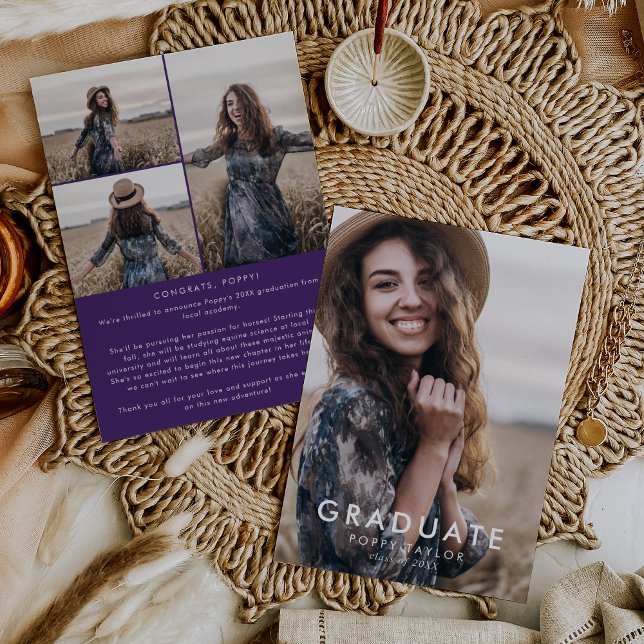 Anúncio Graduação de Colagem de Fotos de Mensagem Roxa Chi (Criador carregado)