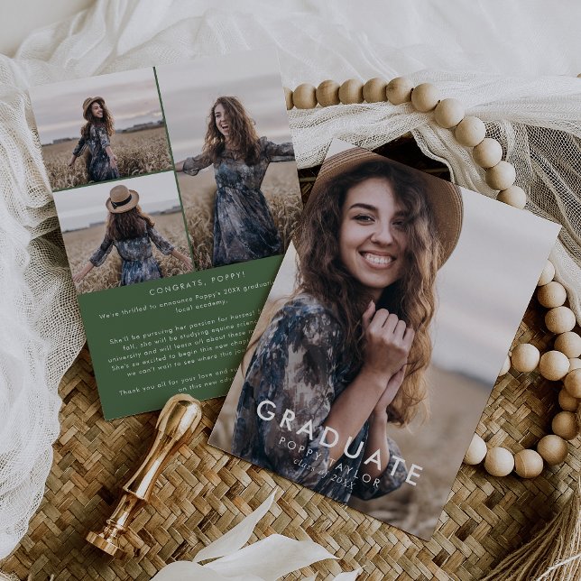 Anúncio Graduação de Colagem de Fotos de Mensagem Verde Ch (Criador carregado)