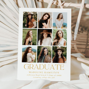 Anúncio Graduação de Colagem de Fotos Dourada 9 em Grade
