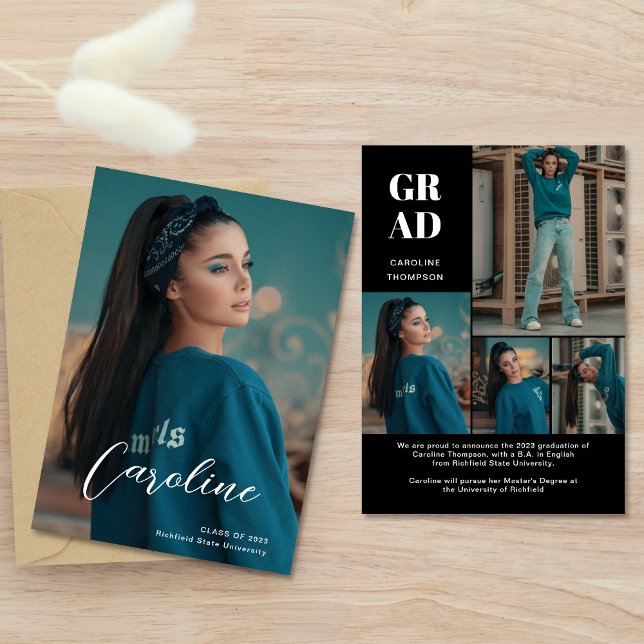 Anúncio Graduação de Colagem de Fotos Negra Classy Na moda (Criador carregado)