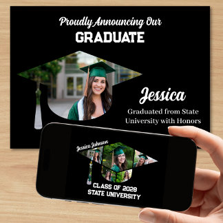 Anúncio Graduação de Colagem de Fotos Preta Divertida e Ún