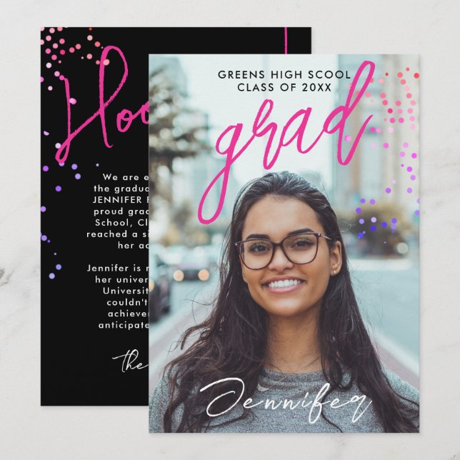 Anúncio Graduação de Confetti com Segundo grau Rosa Preto  (Frente/Verso)
