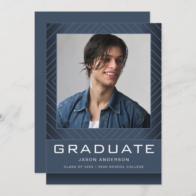 Anúncio Graduação de Foto Azul com Na moda 1 Moderno (Frente/Verso)