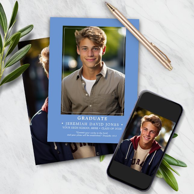 Anúncio Graduação de Foto Azul Cornflower Simples Moderno (Criador carregado)