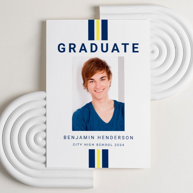 Anúncio Graduação de Foto Azul Moderno (Modern Blue Photo Graduation Announcement)