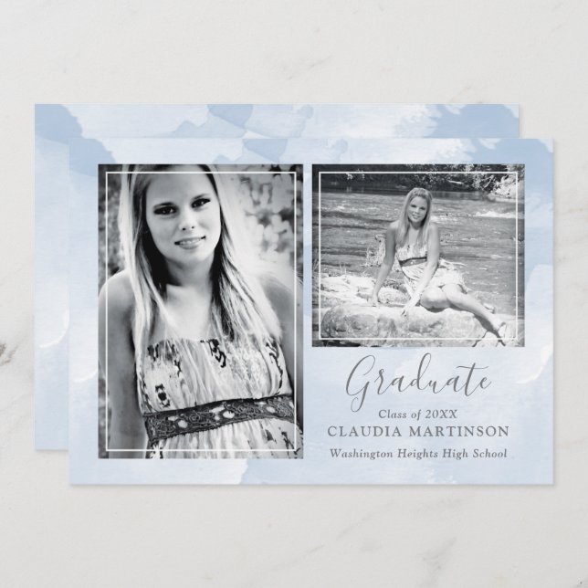 Anúncio Graduação de Foto Azul Moderno (Frente/Verso)