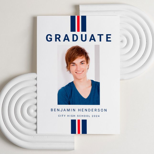 Anúncio Graduação de Foto Azul Vermelho Moderno (Modern Red Blue Photo Graduation Announcement)