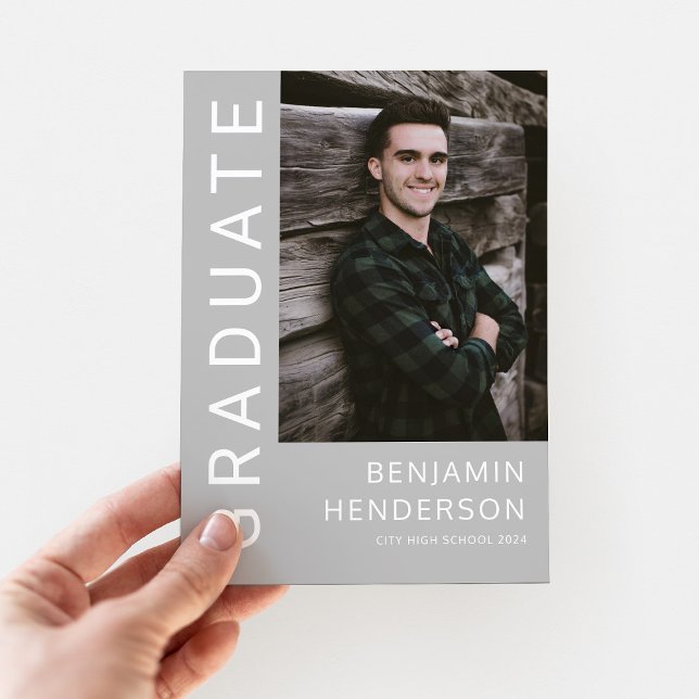 Anúncio Graduação de Foto de Cinza Elegante (Elegant Gray Photo Graduation Announcement Card.)