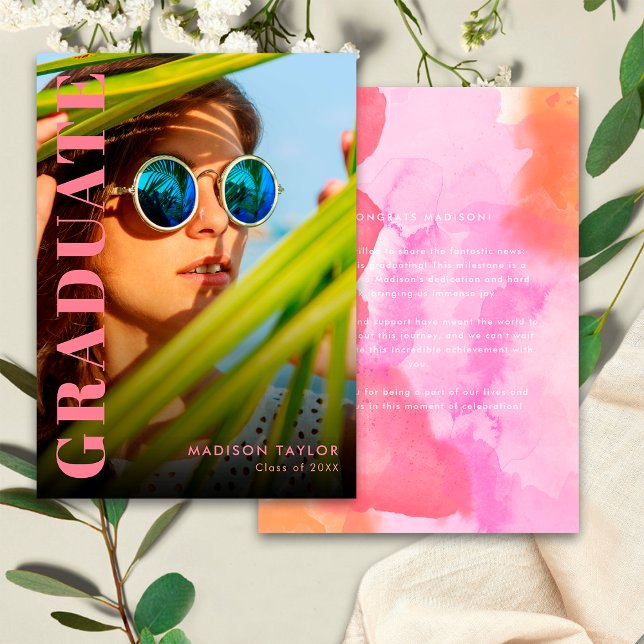 Anúncio Graduação de Foto de Formando Cor-de-Rosa Moderno  (Criador carregado)