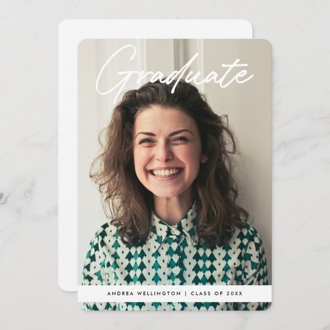 Anúncio Graduação de Foto de Script Manuscrito Moderno (Frente/Verso)