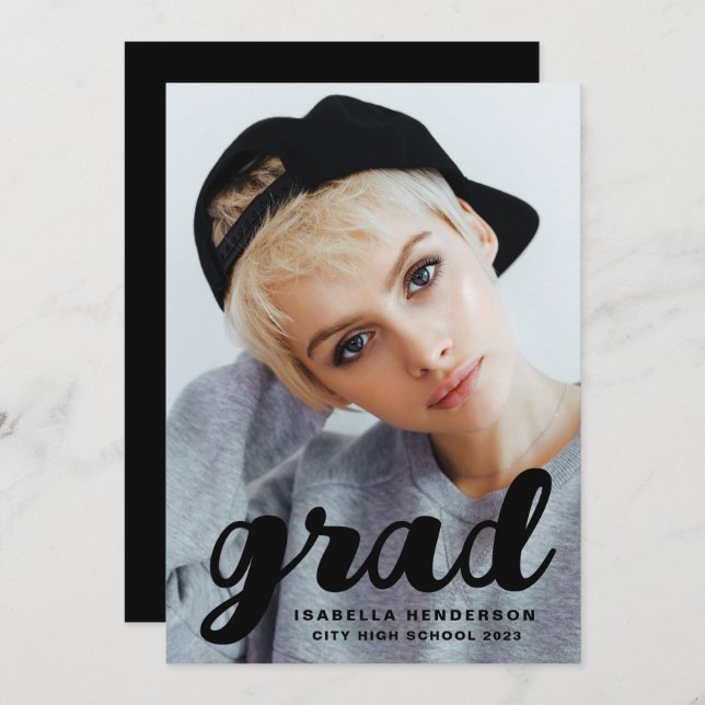 Anúncio Graduação de Foto de Script Preto Moderno Na moda (Frente/Verso)