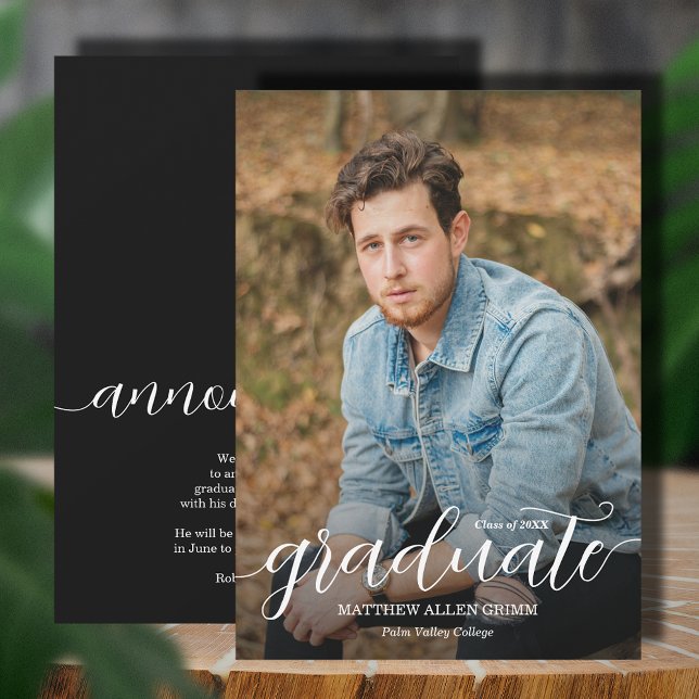 Anúncio Graduação de Foto de Sobreposição de Script de Ten (Trendy script overlay photo graduation announcements, PRINTED and/or INSTANT DOWNLOAD)
