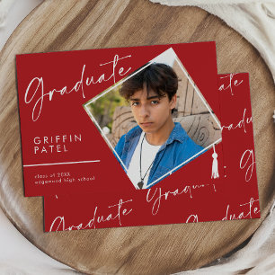 Anúncio Graduação de Foto do Boné de formatura Vermelho Mo