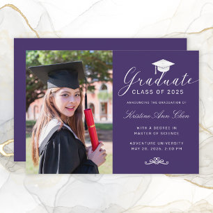 Anúncio Graduação de Foto do Boné de Script Branco Roxo El