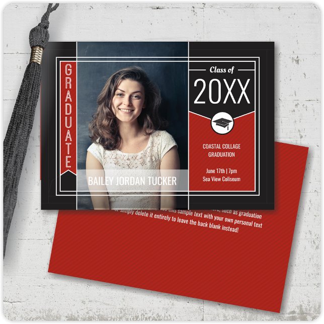 Anúncio Graduação de Foto do Formando Vermelho Moderno (Criador carregado)