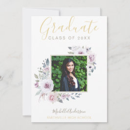 Anúncio Graduação de Foto Dourada Floral com Lavanda de Aq