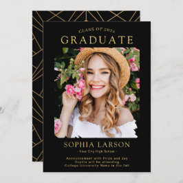 Anúncio Graduação de Foto Dourada Simples com Traço de Pin