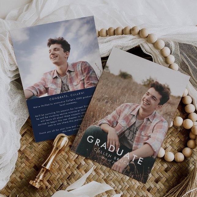 Anúncio Graduação de Foto e Mensagem Azul do Marinho Chic (Criador carregado)