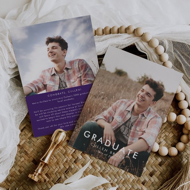 Anúncio Graduação de Foto e Mensagem em Púrpura Chic (Criador carregado)