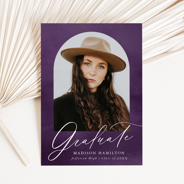 Anúncio Graduação de Foto em Arco de Aquarela Púrpura (Criador carregado)