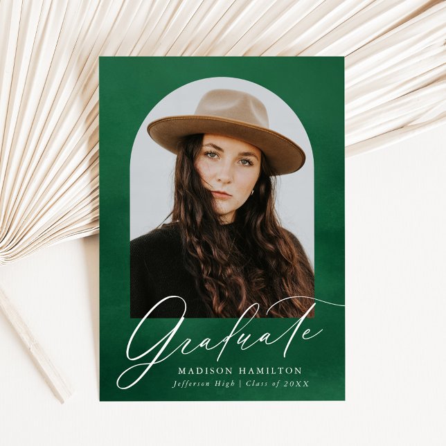 Anúncio Graduação de Foto em Arco de Aquarela Verde (Criador carregado)