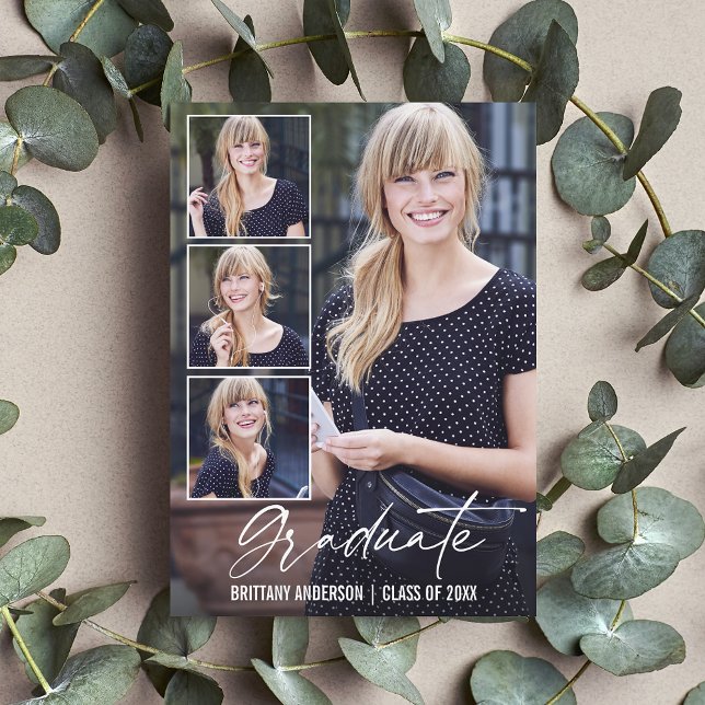 Anúncio Graduação de Foto em Tinta Moderna 4 (Customize to add text or more photos to back of card.)
