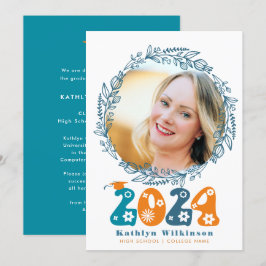 Anúncio Graduação de Foto Floral Wreath de Script do Groov