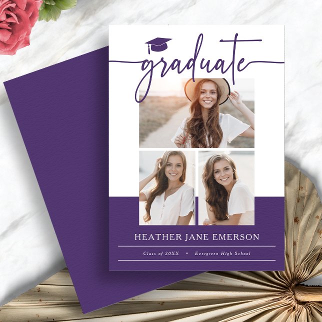 Anúncio Graduação de Foto Moderna Roxa (Purple Modern Photo Collage Graduation Announcement by Painted Paperie
)