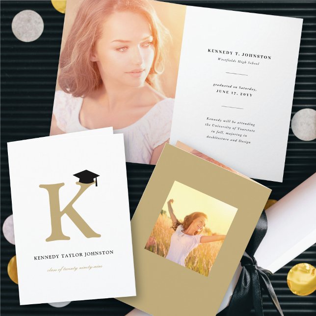 Anúncio Graduação de Foto Simples em Alfabeto Monograma Cl (Classic Monogram Alphabet Simple Photo Graduation Announcement Fold Card @ zazzle.com/color_therapy)