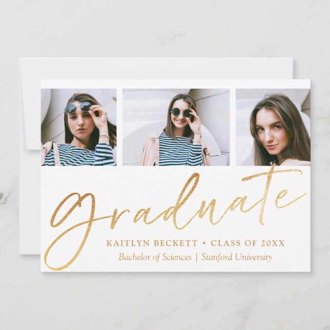 Anúncio Graduação de Foto Trendy Gold Foil Script 3 (Frente)