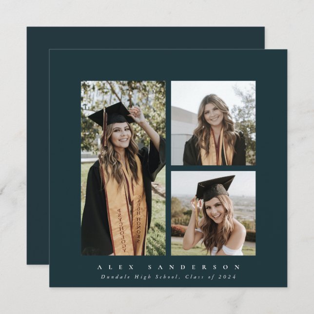 Anúncio Graduação de Foto Tripla com Quadro Verde Mínimo (Frente/Verso)