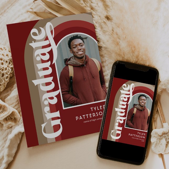 Anúncio Graduação de Foto Vermelha de Arca Retroativa 2025 (Criador carregado)