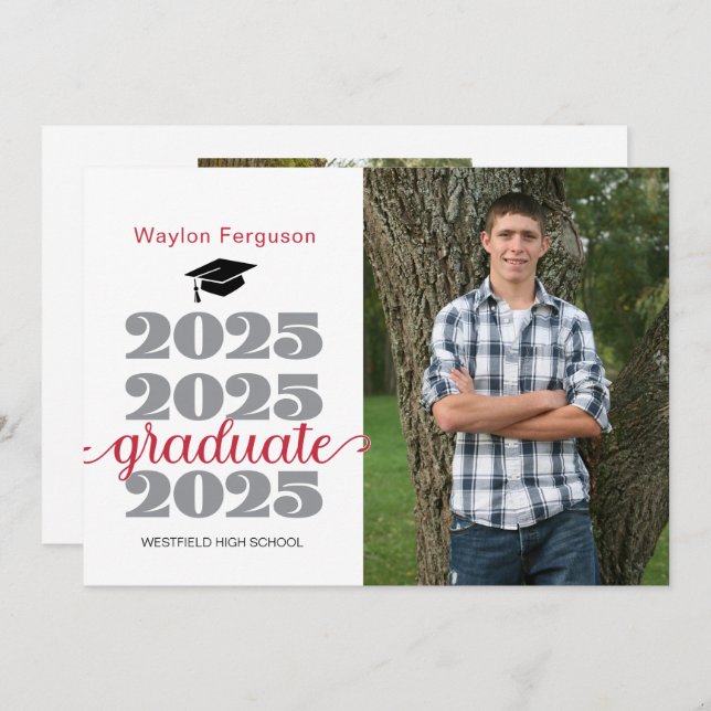 Anúncio Graduação de Foto Vermelha Preta Cristã em 2025 (Frente/Verso)