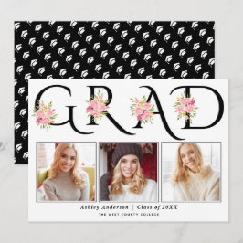 Anúncio Graduação de fotografias com rosas rosa com tipogr