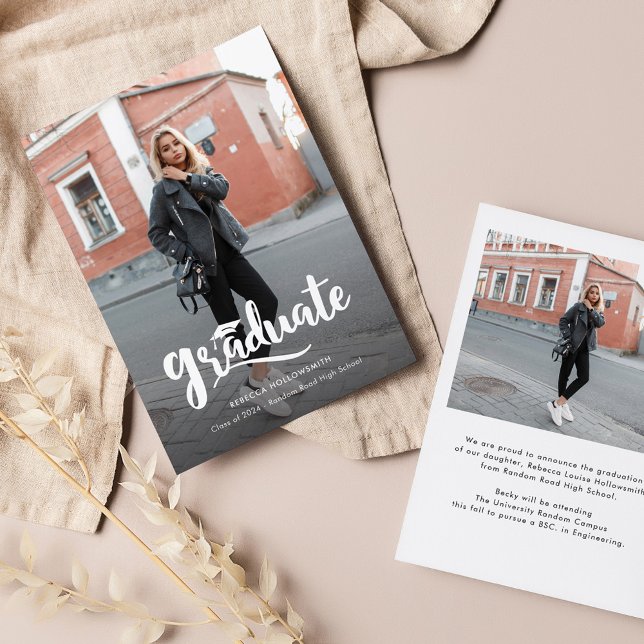 Anúncio Graduação de Fotografias do Formando de Script Mod (Modern Script Graduation Grad Photo Announcement)