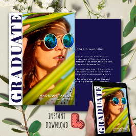 Anúncio Graduação de Fotos Branco e Azul do Marinho Modern