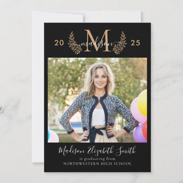 Anúncio Graduação de Fotos com Script Girly em Monograma D (Frente)