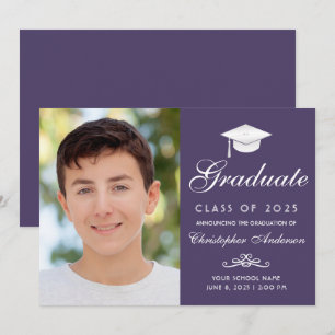 Anúncio Graduação de Fotos de Script Branco Roxo Elegante