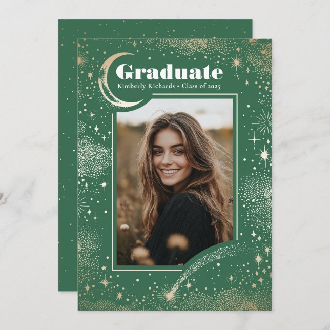 Anúncio Graduação de Fotos do Formando Verde Moderno Celes (Frente/Verso)